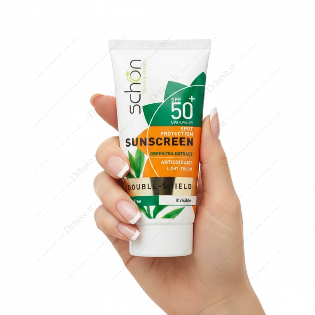 کرم ضد آفتاب SPF50 بی رنگ دابل شیلد فاقد چربی شون 50 میلی‌لیتر